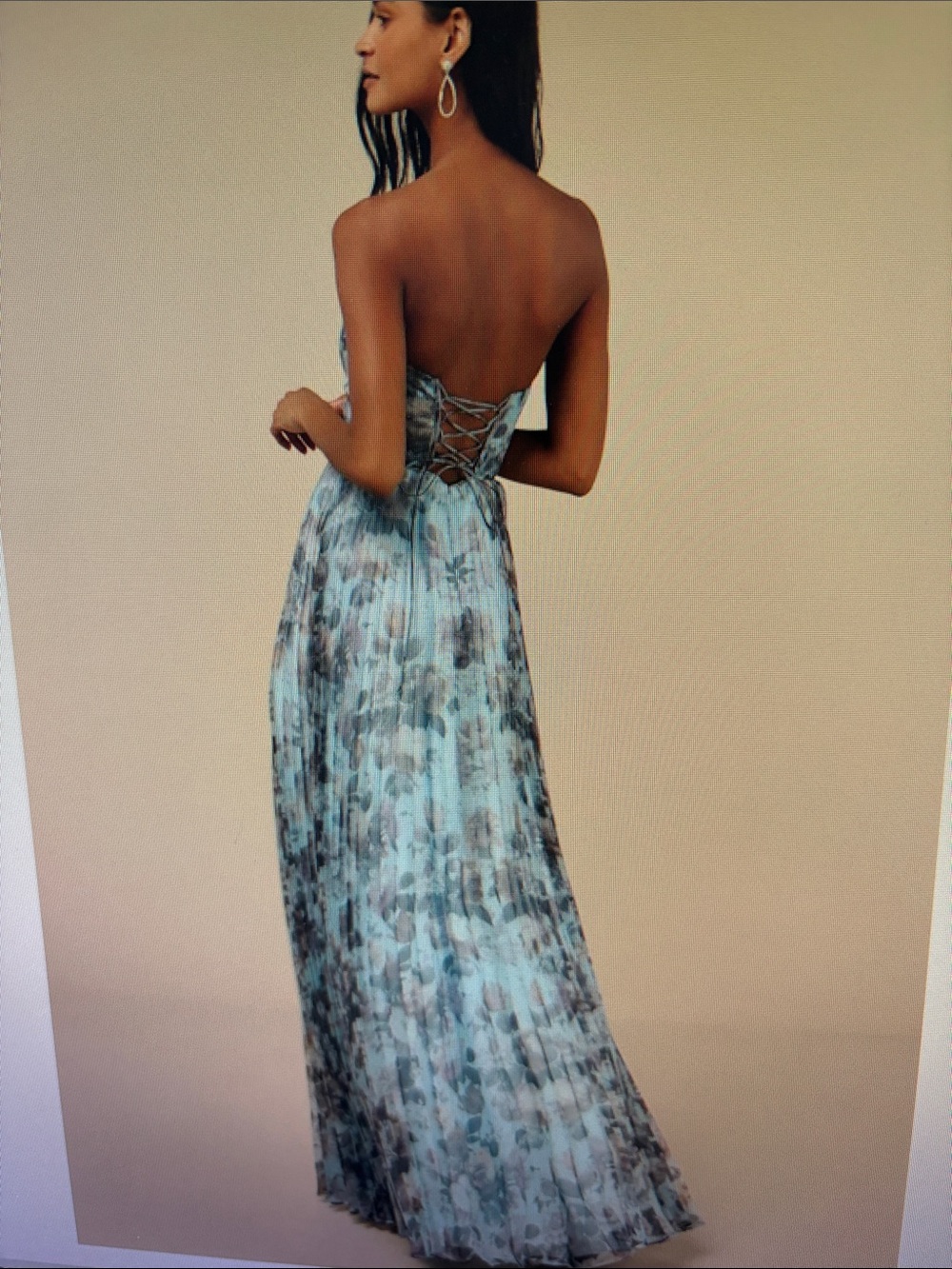 Lulu's Strapless Blue-Grey Floral Maxi Gown - Picture 2 of 5